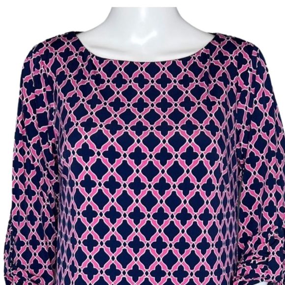 Laundry By Shelli Segal Dress Women Small Navy Blue Pink Geometric Casual Office - Picture 3 of 9